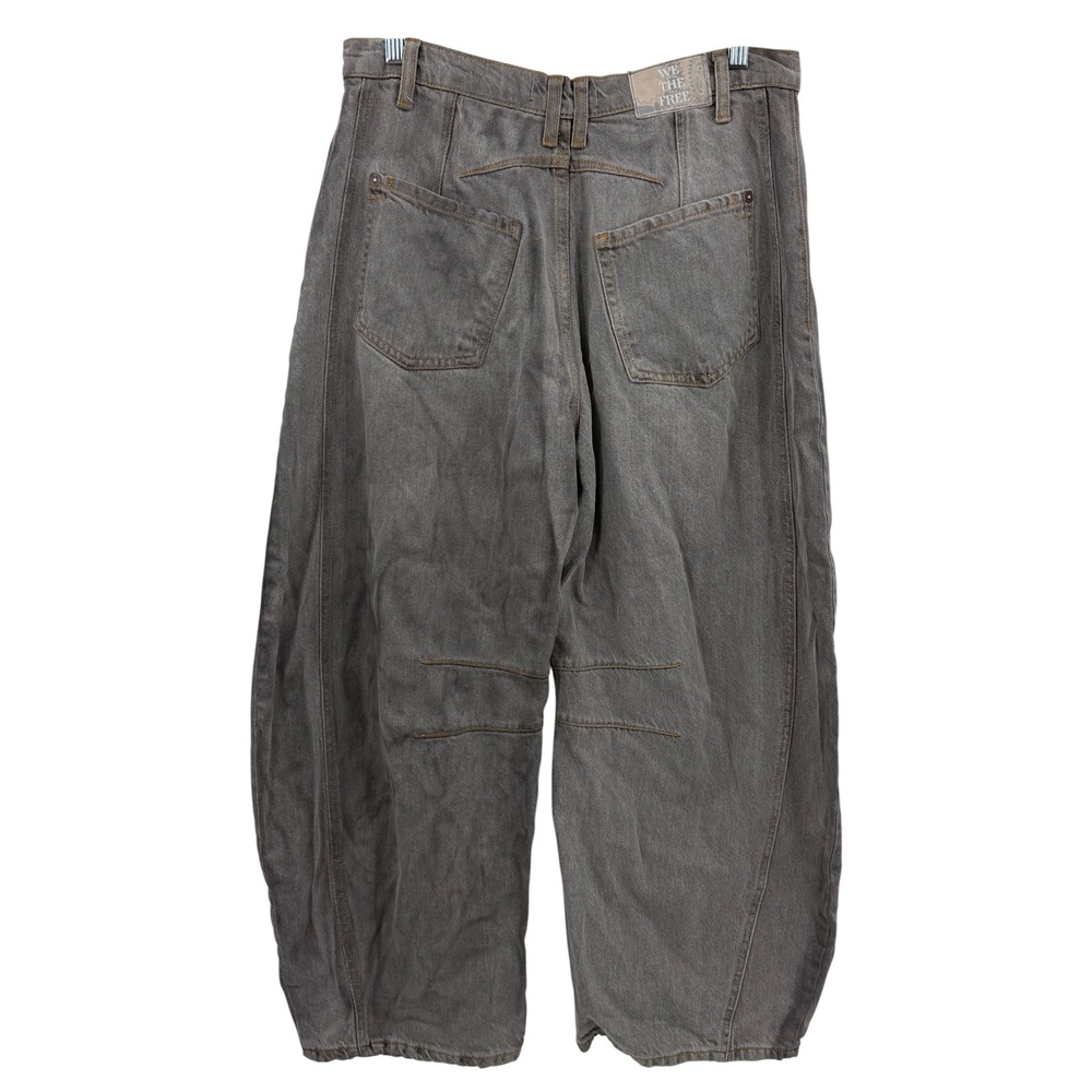 Free People Barrel Jean Womens SZ 28 Gray Lucky You Mid Rise Button Fly Cropped - Picture 14 of 16